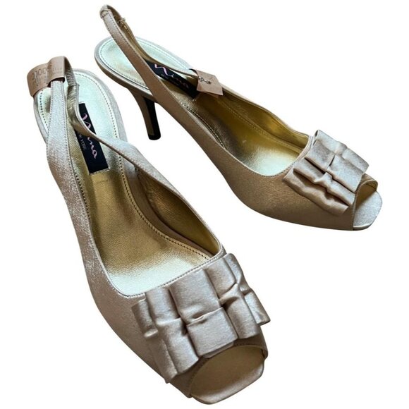 Nina New York 3.5" Beige Slingback Stiletto Sz 10 Women Basic Nude Peep Toe Dres - Picture 1 of 8